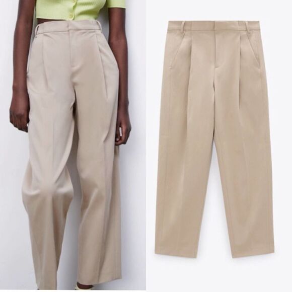 ZARA Beige Wide Leg Pants Pockets - Picture 1 of 7
